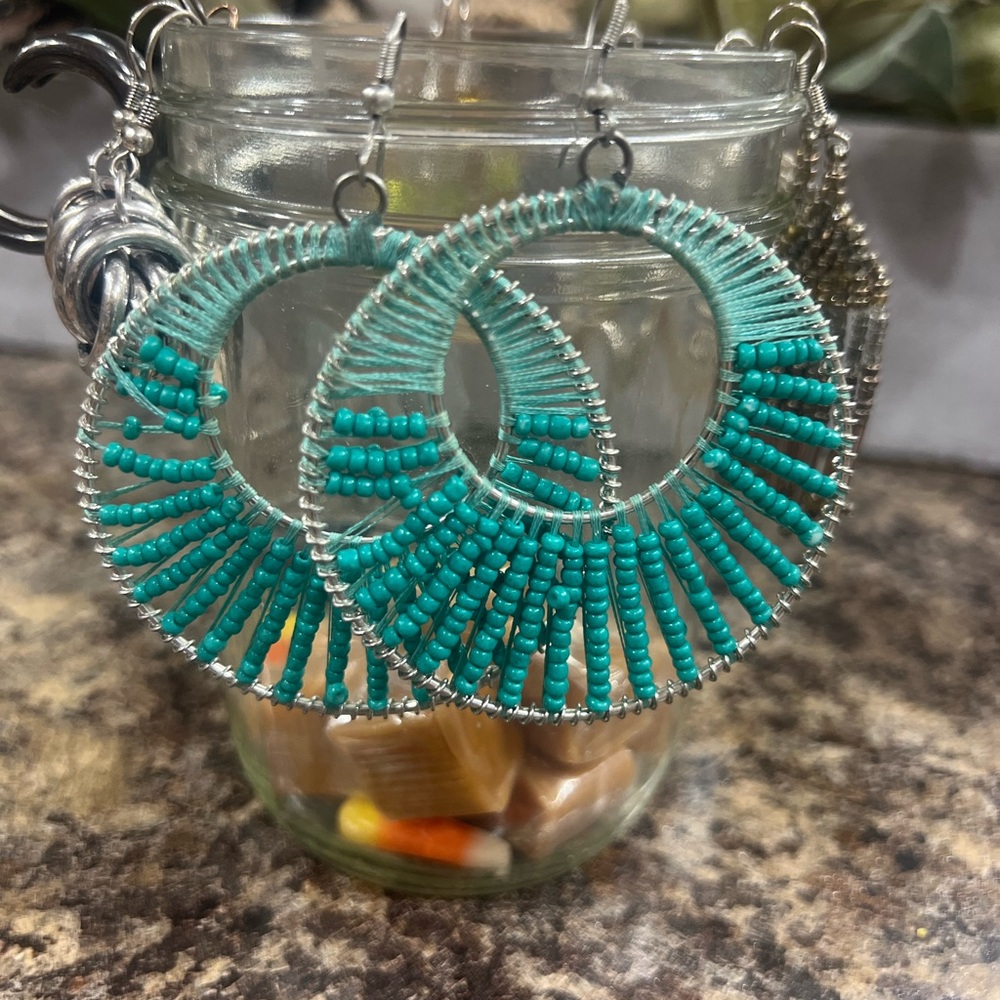 Turquoise Beaded Hoop Earrings